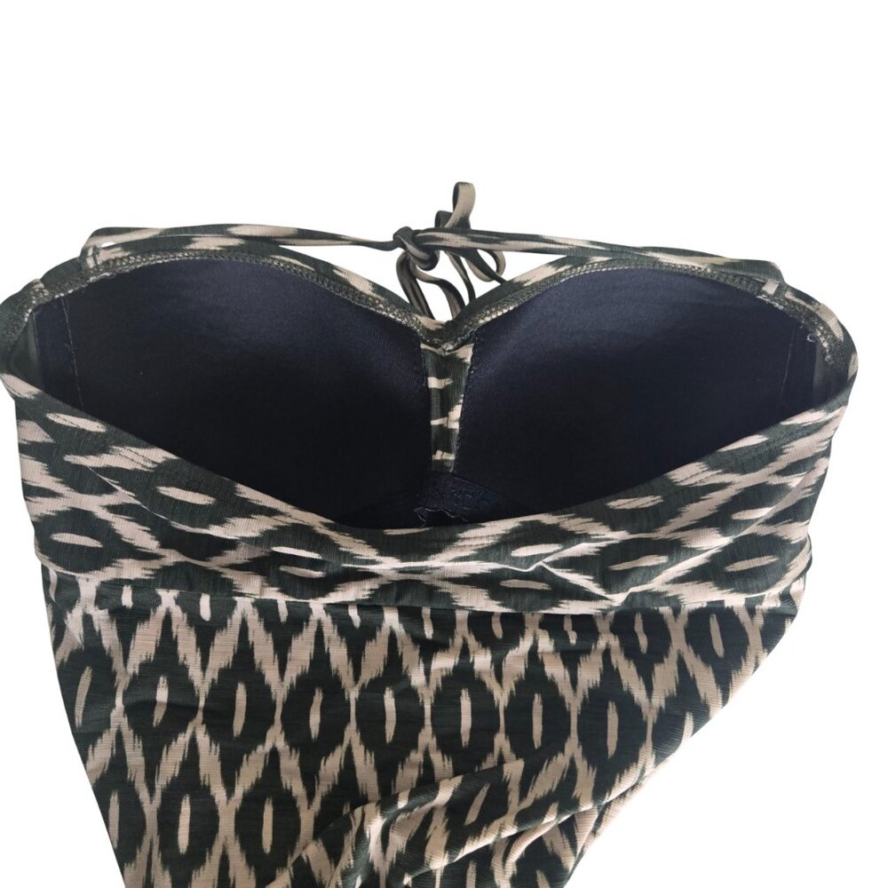 Robin Piccone 3 Swim Pieces Women M Olive Green & Cream Ikat Comfy Flattering - Picture 6 of 15